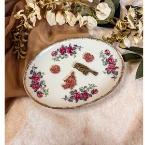 Floral hand painted vintage plate with‎ clay art